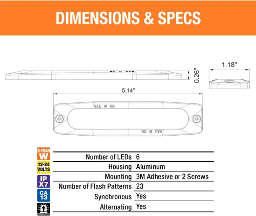 Miniatura 3 de Buyers Products 8892210 Luz estroboscópica LED de 5" ámbar/verde, 6 LED, 23 patrones de flash, carcasa de aluminio, luces de advertencia