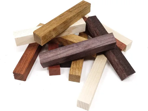 Miniatura 6 de Paquete de 12 suministros de torneado de pluma de madera exótica, manualidades de pluma de bricolaje: madera de sangre, ébano mexicano, jatoba, arce