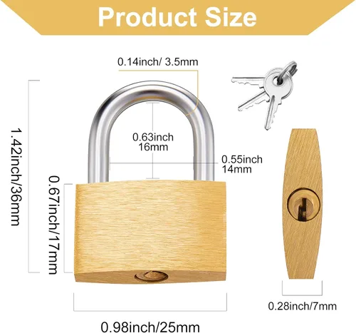 Miniatura 2 de Kenning 16 candados de latón macizo de 0.98 pulgadas con llave resistente a la intemperie, cerraduras de equipaje, cerradura de maleta, cuerpo ancho