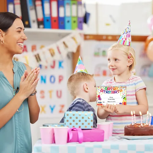 Miniatura 2 de FaCraft Certificados de cumpleaños para el aula de los niños – 36 piezas de confeti de feliz cumpleaños certificados para estudiantes de profesores