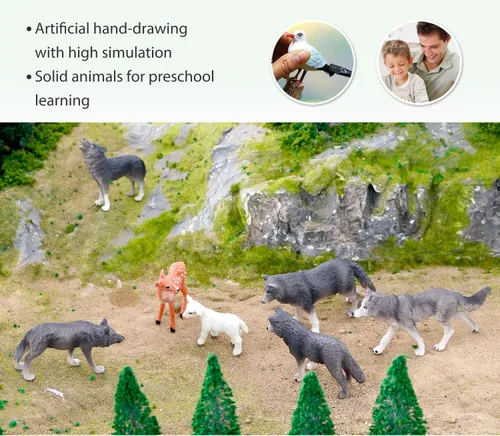 Miniatura 3 de Volnau Juguetes de lobo figuras de animales, 7 piezas, paquete de figuras de zoológico para niños pequeños, decoración de Navidad, regalo preescolar