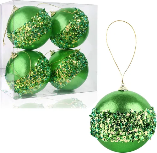 Juego de 4 bolas de adorno de Navidad verdes, juego de 4 bolas de adorno de Navidad rojas inastillables para árboles de Navidad, bodas, fiestas de