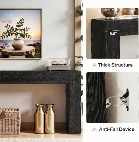 Miniatura 4 de Tribesigns 63-Inch Solid Wood Console Sofa Table, Farmhouse Long Entryway Table Behind Couch for Living Room, Entrance, Hallway, Foyer, Easy