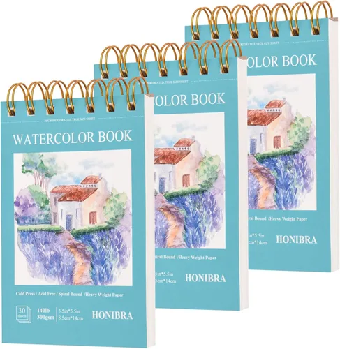 Miniatura 8 de Bloc de papel de acuarela de 3.5 x 5.5 pulgadas, pequeño cuaderno de bocetos de acuarela de 140 libras/10.58 oz, 30 hojas encuadernadas en espiral