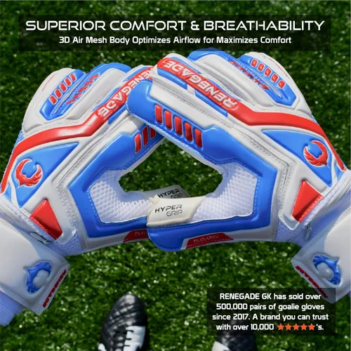 Miniatura 3 de Guantes de portero Renegade GK Talon con protección antimicrobiana (tallas 5-11, 5 estilos, nivel 3) Pro-Tek Fingersaves y Hyper Grip XD de 3.5 + 3