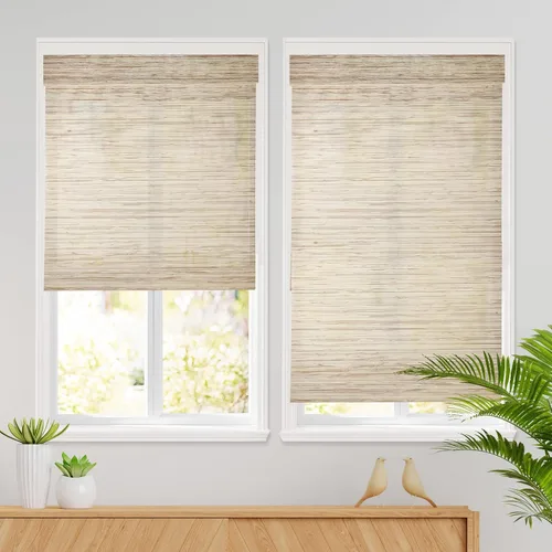 Miniatura 15 de Persianas romanas de bambú inalámbricas, 100% lino natural, diseño 1