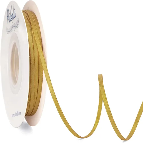 Ribbli - Cinta de satén de doble cara dorada, 1/8 pulgadas x 50 yardas, uso para ramo de lazos, envoltura de regalos, decoración de tarjetas de