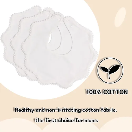 Miniatura 5 de Bamery Baberos tipo bandana para bebé, baberos de algodón blanco para babeo y dentición, absorbentes para niños y niñas
