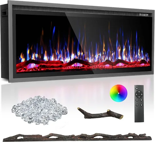 Miniatura 4 de BREEZEHEAT Chimenea eléctrica de 23 pulgadas, empotrada y montada en la pared, calentador de 750/1500 W con control de temperatura, opciones