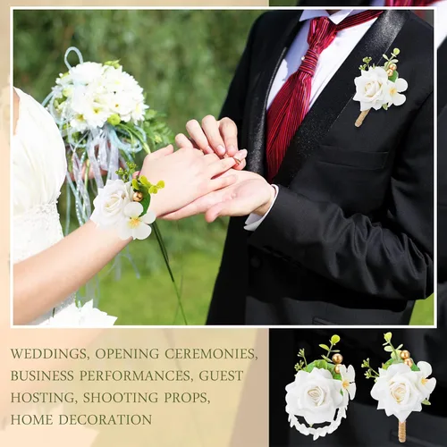 Miniatura 5 de Sherr Juego de 20 ramilletes de rosas negras y boutonnier para boda, ramillete de flores para boda, pulsera de pulsera para novio, para hombre, flor