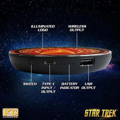 Miniatura 3 de Cargador Inalámbrico Iluminado Star Trek con Paquete de Batería de Respaldo Integrado para Carga Alámbrica y Sin Alambres – Cargador de Teléfono