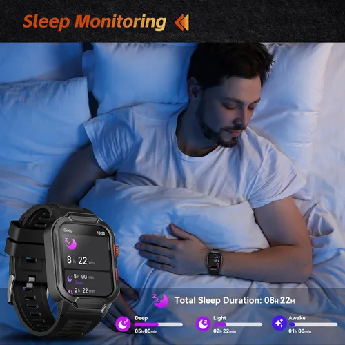 Miniatura 6 de Relojes inteligentes para hombres (respuesta/hacer llamadas), reloj inteligente de fitness de 1.96 pulgadas con frecuencia cardíaca, oxígeno