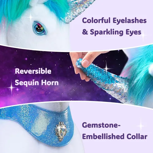 Miniatura 3 de PonyCycle Unicornio arcoíris para montar en unicornio, no requiere batería, tamaño 4, juguete mecánico de peluche, modelo avanzado Y con silla