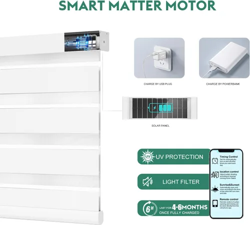 Miniatura 4 de Persianas motorizadas de cebra con control remoto, funcionan con HomeKit Alexa, cortinas eléctricas automáticas para ventanas, 60% opacas, filtro