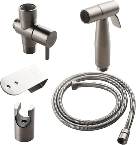 Pulverizador de bidé de mano de níquel cepillado, rociador de pañales de acero inoxidable calificado Shattaf Juego completo para bidé inodoro baño