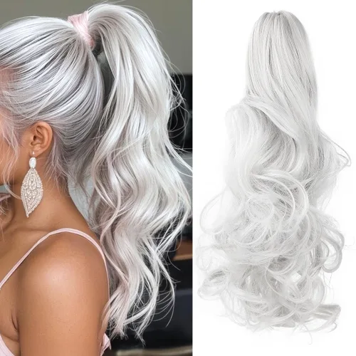Miniatura 21 de Felendy Extensión de cola de caballo de 18 pulgadas, mezcla de rubio ceniza, marrón oscuro, rizado, ondulado, con clip, extensiones de cabello largo