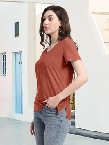 Miniatura 3 de PGANDS Camisetas de verano para mujer, cuello en V, manga corta, casual, básica, ajuste holgado