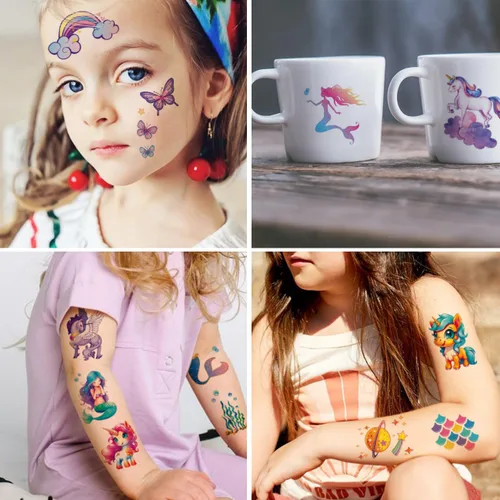 Miniatura 5 de CHARLENT Tatuajes temporales con purpurina para niñas, 12 hojas de tatuajes temporales con purpurina para niñas, regalos de fiesta de cumpleaños