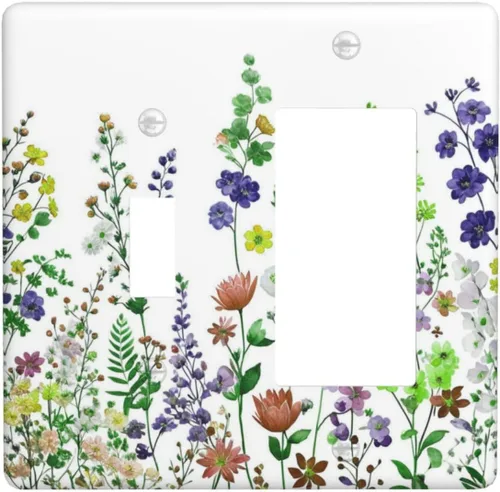 Miniatura 15 de Cubierta de Interruptor de Luz de 1 Gang con Flores Silvestres Bohemias, Hierbas, Floral, Decorativa, Planta Botánica, Naturaleza, Acuarela, Placa