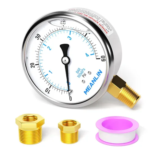Miniatura 16 de MEANLIN MEASURE - Manómetro de acero inoxidable, relleno de líquido, esfera con cara de 2.5 pulgadas, NPT de 1/4 de pulgada, agua, aceite y gas