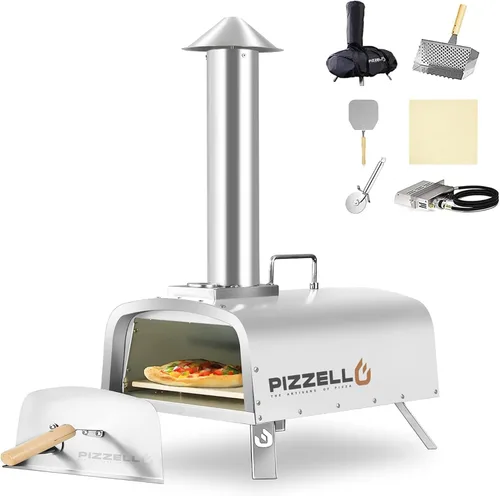 Miniatura 15 de PIZZELLO Horno de pizza para exteriores de 12 pulgadas, con propano y leña, multicombustible, con quemador de gas, bandeja de madera, piedra, Negro