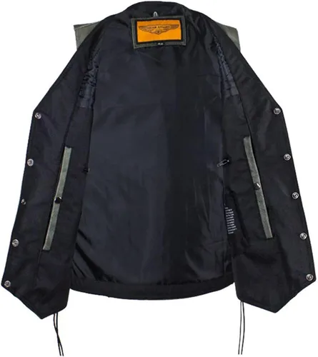 Miniatura 6 de GARGOYLE BELLS Chaleco de cuero negro para hombre, chaleco de cuero de vaca con forro de motociclista para hombres