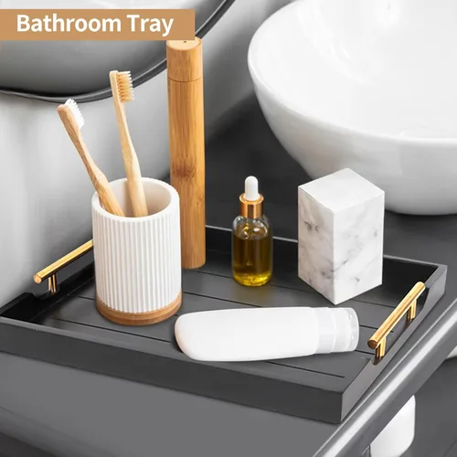 Miniatura 6 de SXNOWS Bandejas de mesa auxiliar, bandeja otomana grande para sala de estar, bandeja de madera para servir con 2 juegos de asas, bandeja de madera