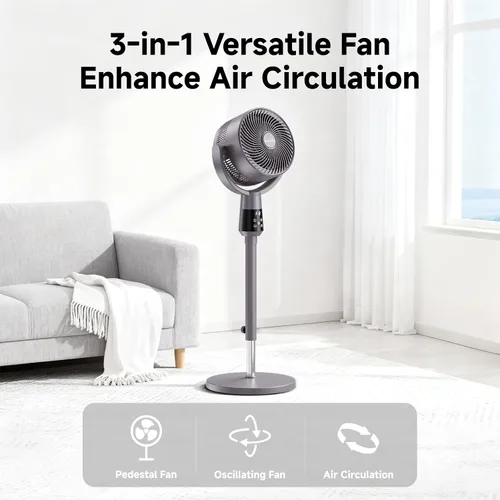Miniatura 2 de Ventilador de pedestal oscilante, ventilador de pie ultra silencioso de 25 dB con 8 velocidades, temporizador de 12 horas, circulación de aire