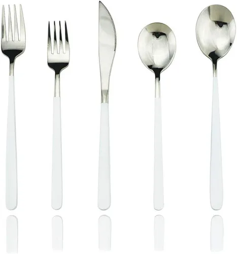 JASHII Juego de cubiertos de acero inoxidable SUS304 de 20 piezas de lujo pulido para 4 personas, incluye cuchillo, tenedor, cuchara, apto para
