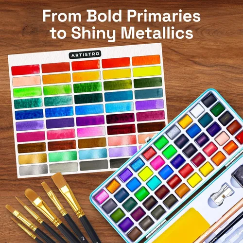 Miniatura 3 de ARTISTRO Juego de pintura de acuarela de 50 colores, kit de arte de pintura portátil con paleta y bolígrafos de pincel, juego de acuarela de viaje