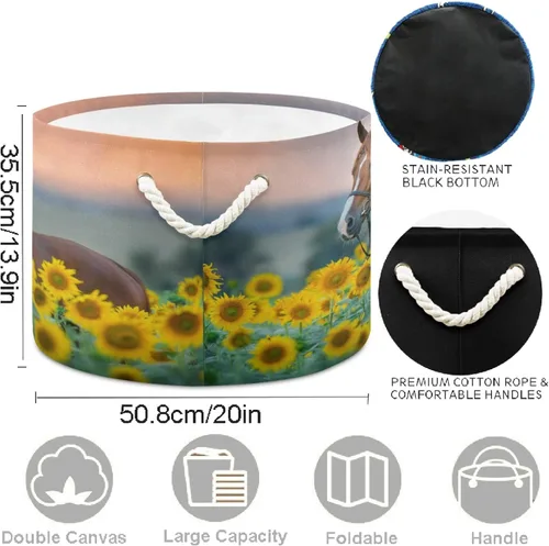Miniatura 2 de visesunny Cesta de almacenamiento de caballo rojo, girasol, cesta para guardería, organizador de ropa, juguetes, bolsa de lavandería plegable