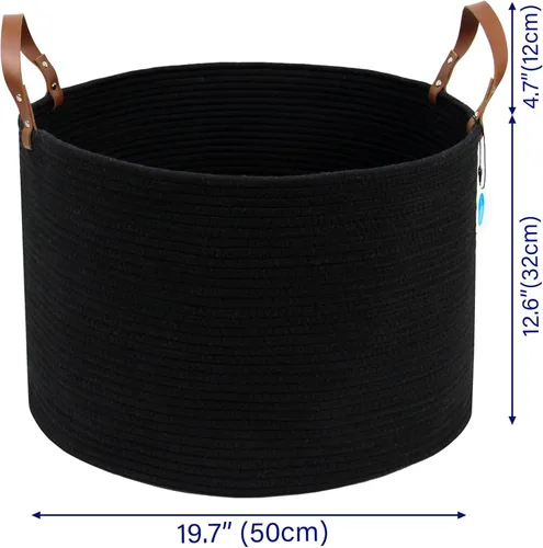 Miniatura 4 de Casaphoria Cesta de cuerda de algodón XXXL para sala de estar, cesta de almacenamiento tejida con asa larga para mantas, toallas y almohadas, cesta