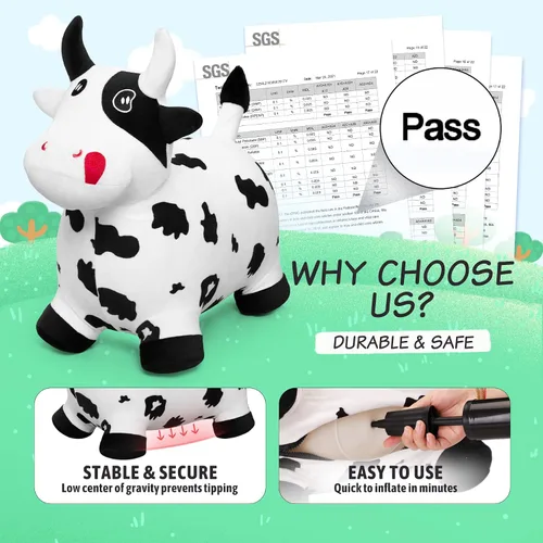 Miniatura 4 de Bouncy Hopper - Juguete inflable de vaca con forma de caballo, juguete inflable para saltar de animales, paseo en gorila en interiores y exteriores