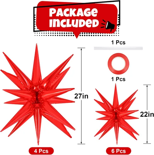 Miniatura 2 de 10 unidades de globos de estrella roja explosión globos de estrella fulgurante globos de cono de papel de aluminio mágicos para decoraciones