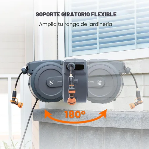 Miniatura 3 de Giraffe Tools AW30 - Carrete de manguera de jardín retráctil de 1/2 pulgada x 100 pies, carrete de manguera de agua montado en la pared, rebobinado