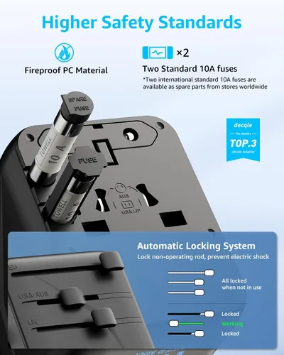 Miniatura 6 de Adaptador de viaje universal, adaptador de enchufe de viaje internacional con 2 puertos USB-C y 2 puertos USB-A, con toma de corriente AC adicional
