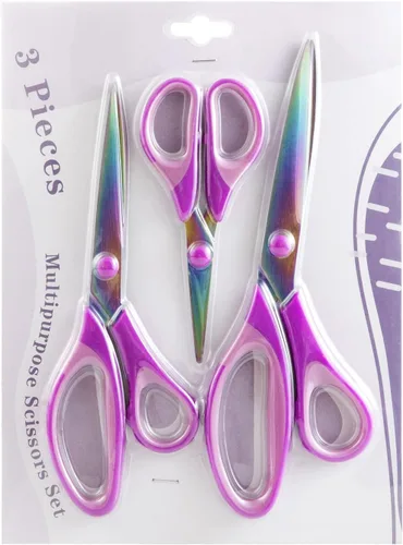 Miniatura 9 de 3 tijeras moradas para manualidades, tijeras de sastre afiladas, cuchillas de titanio, tijeras de goma de agarre suave, tijeras de tela multiusos
