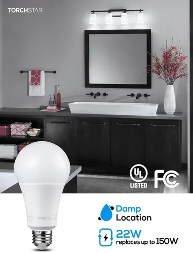 Miniatura 4 de TORCHSTAR Bombillas LED A21 regulables, CRI 80, bombilla LED superbrillante equivalente a 150 W, 22 W, certificación UL y Energy Star, 25,000 horas
