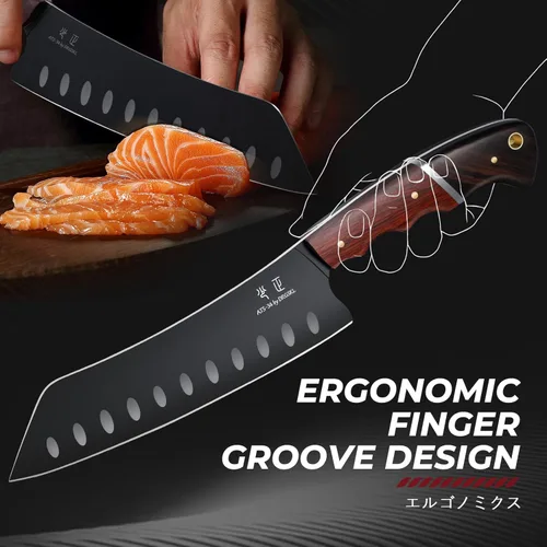Miniatura 3 de DRGSKL Santoku - Cuchillo de chef japonés de 7 pulgadas para pescado, cuchillo Bunka para carne, cuchillo Kiritsuke para verduras, cuchillos negros