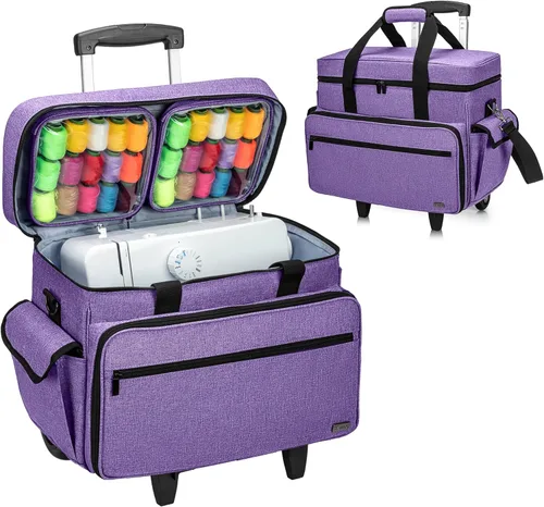 Miniatura 8 de Teamoy Estuche para máquina de coser con ruedas ajustables, bolsa para máquina de coser rodante con ruedas y almohadilla inferior de madera