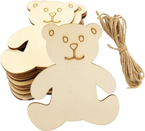 Paquete de 32 adornos colgantes de oso de madera sin acabar, para manualidades, regalo para Acción de Gracias, Navidad, hogar, fiesta, decoración,