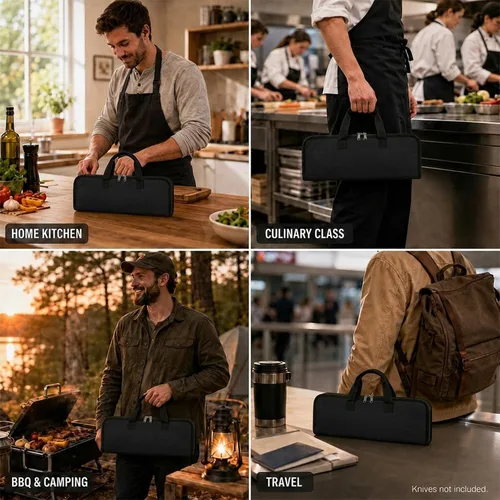 Miniatura 6 de Rollo de cuchillos, bolsa resistente para cuchillos, estuche de lona encerada con 4 ranuras para cuchillos y herramientas de cocina, bolsa