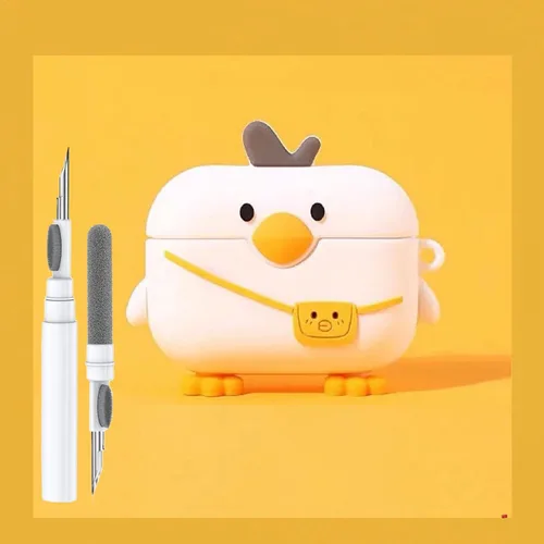 Miniatura 22 de Linda Funda de Pato para Airpod de 2ª y 1ª Generación, Divertida Funda de Airpods 3D de Dibujos Animados Kawaii con Kit de Limpieza y Llavero