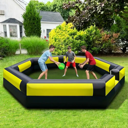 Miniatura 9 de Piscina inflable de pelotas Gaga de 15 pies con ventilador integrado, pelota inflable Gaga con bomba, pozo de bolas portátil para uso en interiores