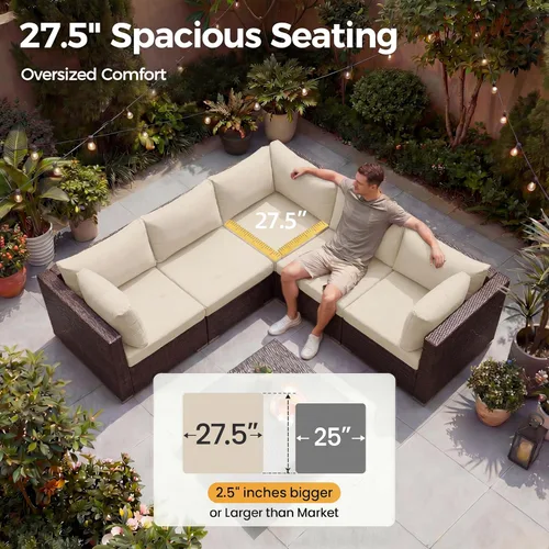 Miniatura 6 de NICESOUL Juego de muebles de patio para exteriores de 7 piezas con mesa para hoguera, gas natural y propano convertible, respaldo alto de 29.3