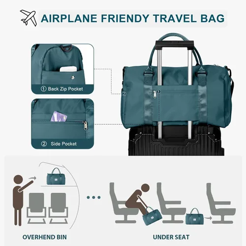 Miniatura 5 de Bolsa de gimnasio para mujeres y hombres bolsa de viaje deportiva con compartimento para zapatos y bolsillo húmedo A-pavo real-azul