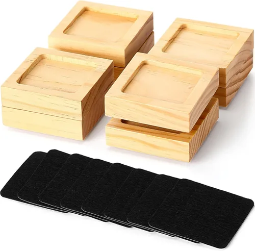 Miniatura 11 de Paquete de 8 elevadores de madera maciza para muebles, altura ajustable de 1 a 4 pulgadas, agujero empotrado antideslizante con 8 tapetes