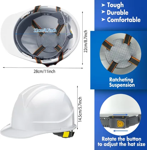 Miniatura 2 de 5 piezas de casco de suspensión blanca estilo gorra de trinquete de construcción para seguridad con almohadilla de algodón para cejas, rejillas