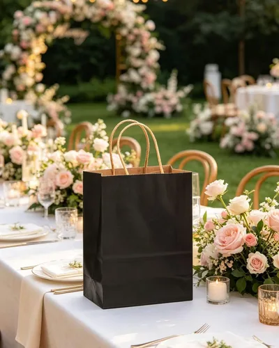 Miniatura 5 de qiqee Paquete de 50 bolsas de regalo de papel negro con asas a granel 13"x10.3"x4.6" bolsas de favor para fiestas de tamaño grande múltiples usos