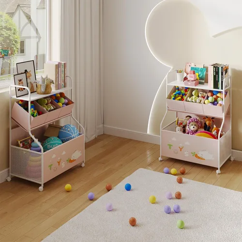 Miniatura 4 de BBLIKE Organizador de Almacenamiento de Juguetes con Ruedas - Caja de Juguetes Grande de 3 Niveles para Niños, Almacenamiento de Cofre de Juguetes